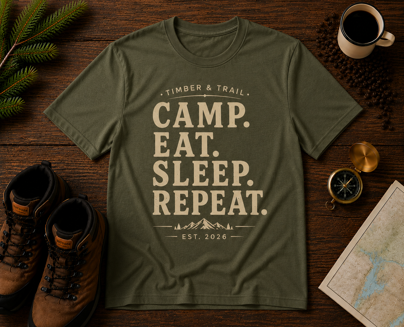 Camp, Eat, Sleep, Repeat T-Shirt